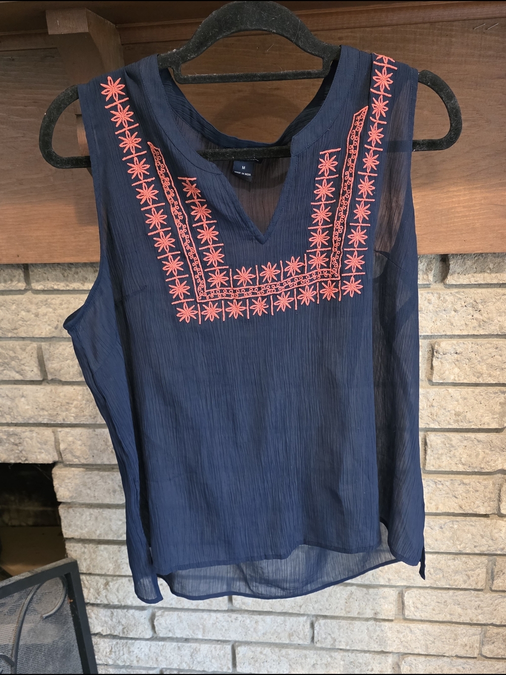 Lucky Brand Navy Sleeveless Embroidered Yoke Camisole
